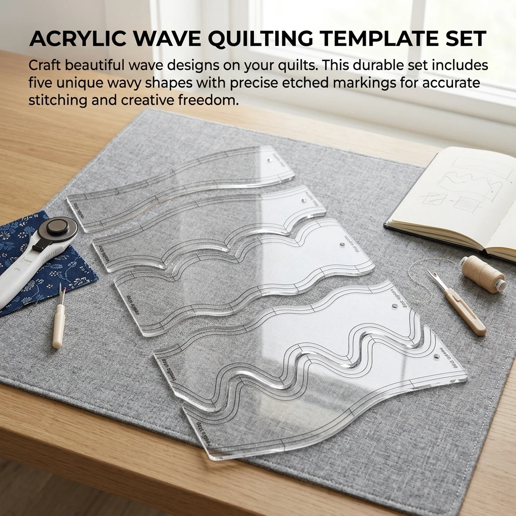 5 Piece Quilting Template Set Clear Acrylic for Machine Free Motion Quilting Wave Rulers Fabric Cutting Guide Tools Durable