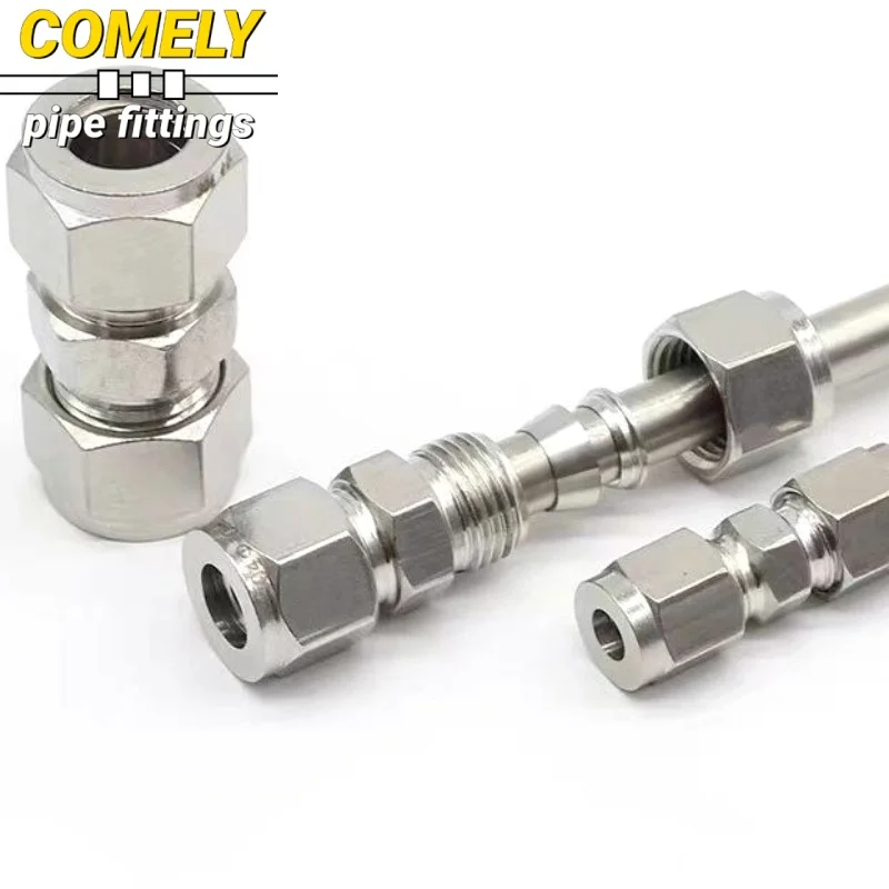 

304 Stainless Steel Compression Adaptor 3 4 6 8 10 12 14 16mm 1/8" 1/4" 3/8" 1/2" OD Pipe Double Ferrule Tube Fitting Connector