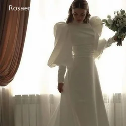 Abito da sposa avorio a trapezio personalizzato di alta qualità con maniche a sbuffo e bottoni in raso, abito da sposa con strascico a spazzola, abito da sposa