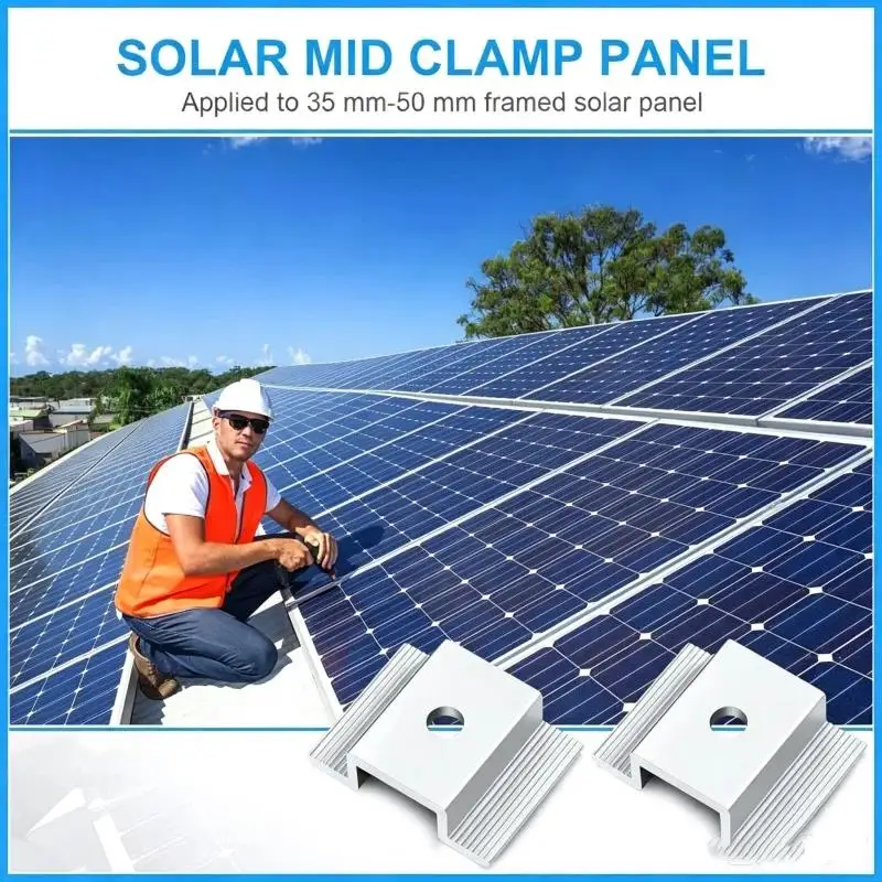 1/12pcs Solar Panel Mid Clamps,Solar Panel Bracket Aluminium Mounting Accessories Solar Mid Clamp for Solar Panel Mounting