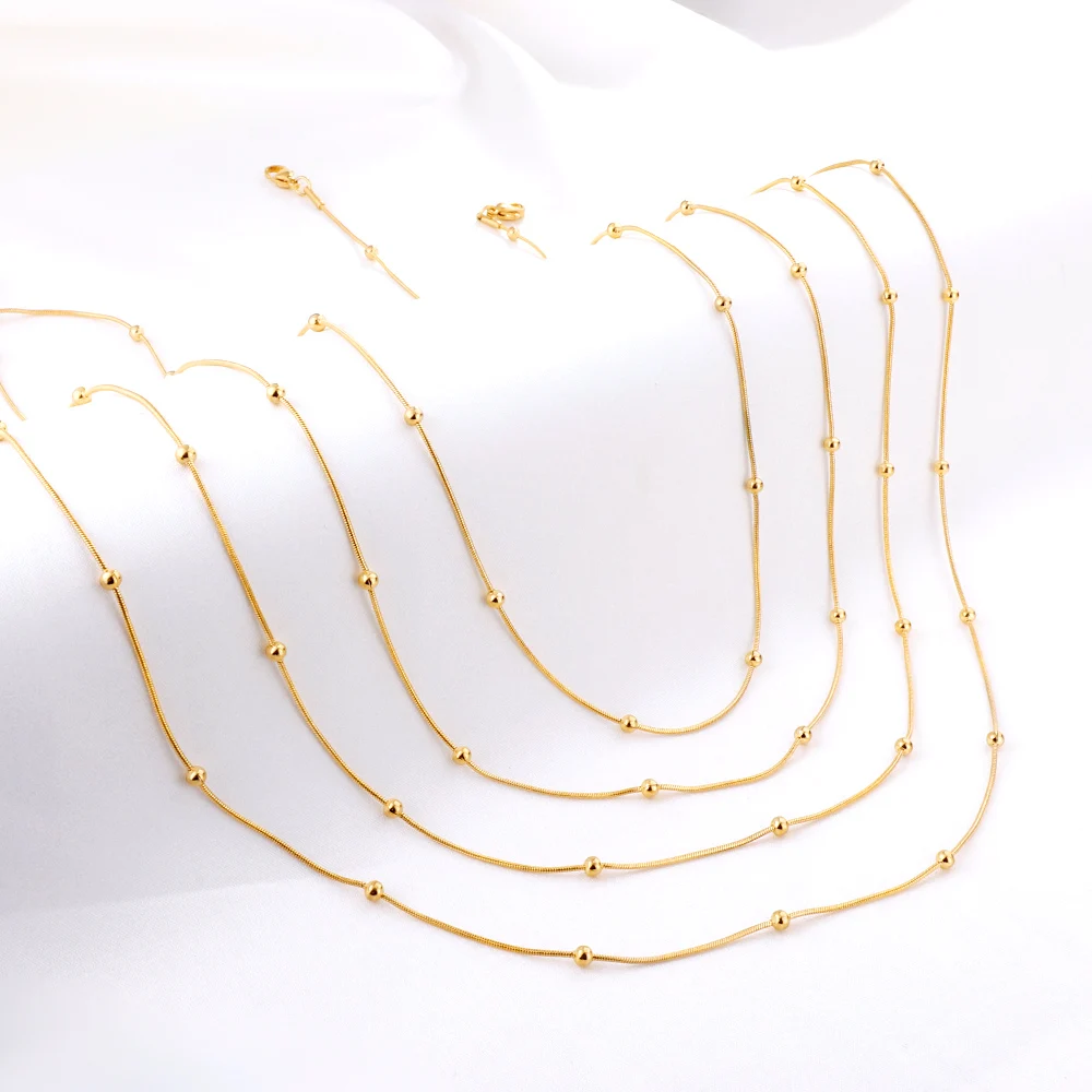 LUXUSTEEL 5pcs lots Stainless Steel Round Beaded Snake Chains Necklace Collar Women Accessories Golden silvery Wholesale