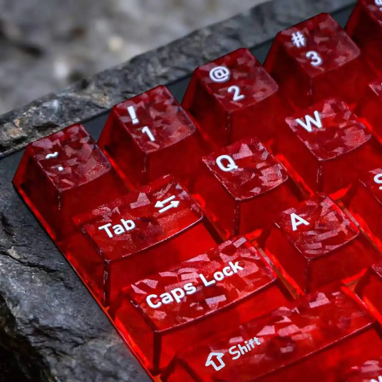 MAIMOOO Keycap Carbon Fiber Texture Red Transparent Forged Carbon Texture PC Fog Transparent CHERRY Transparent Keycap