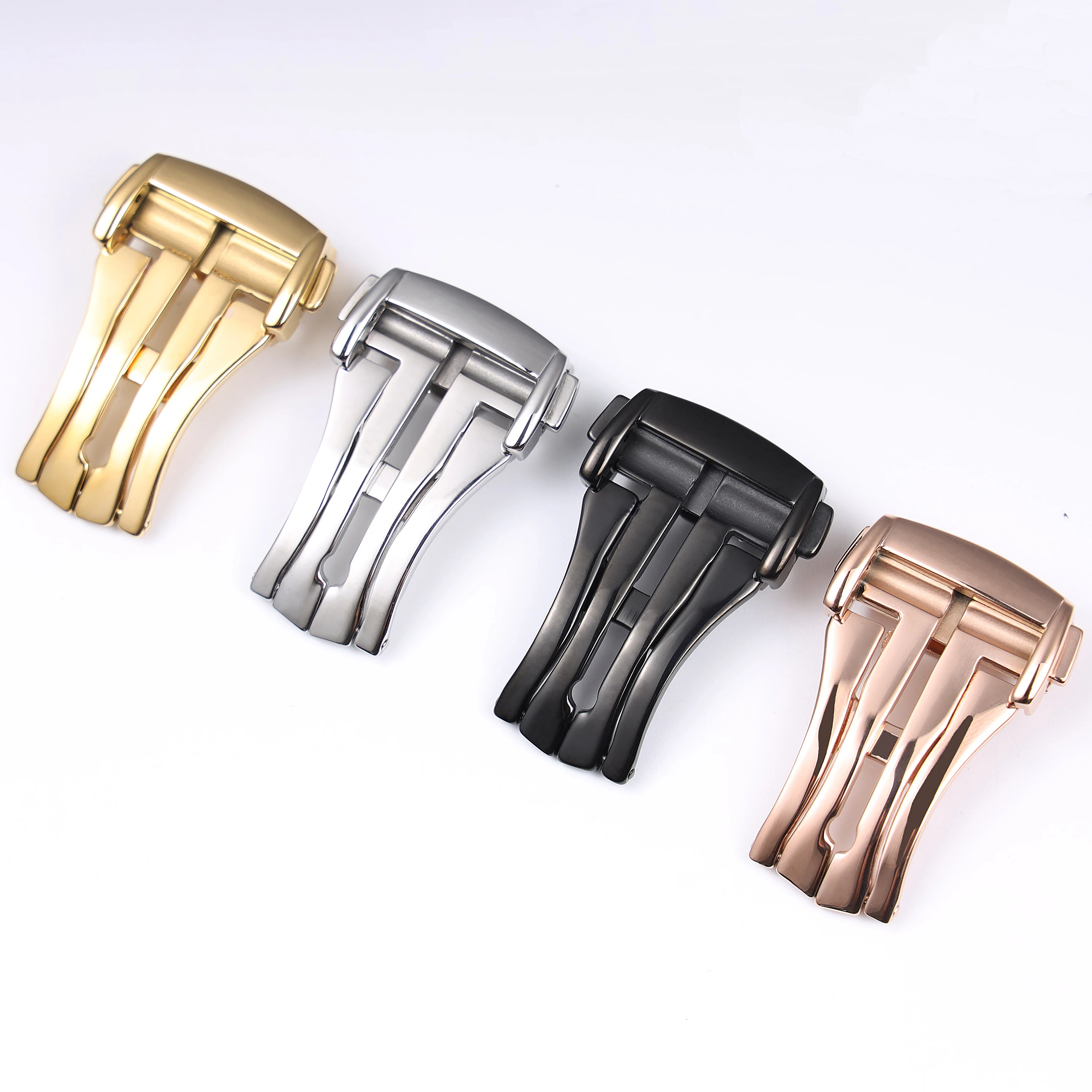 

16 18 20mm polished silver black rose gold deployment watch clasp for Omega Seamaster Speedmaster AT150 metal folding buckle