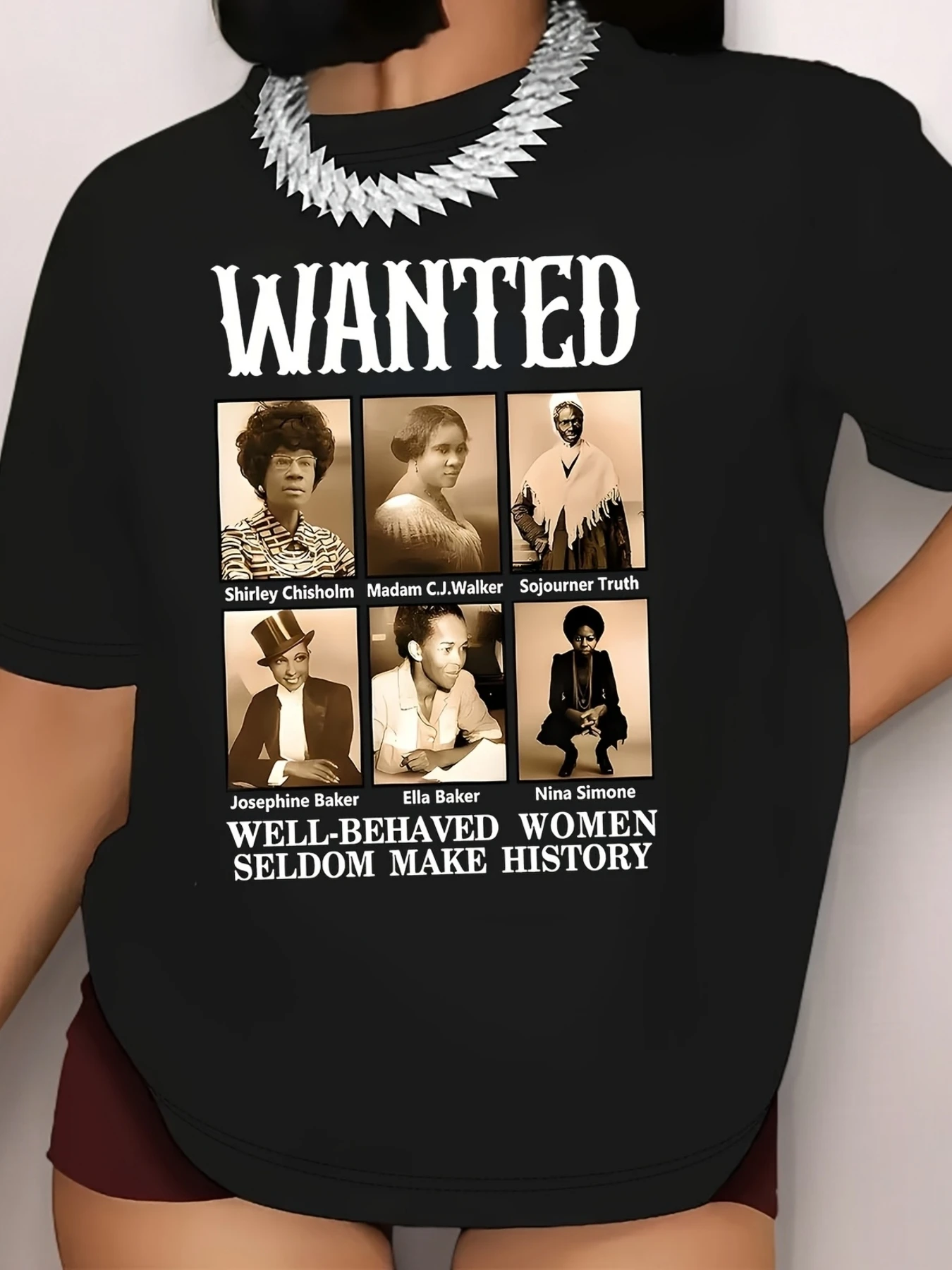 Empowering Women Historical Portraits and Letter Print T-Shirt - Women's Cotton Crew Neck, Short Sleeve, Loose Version - Machine Washable Casual Top, Spring/Summer, Inspiring History Message