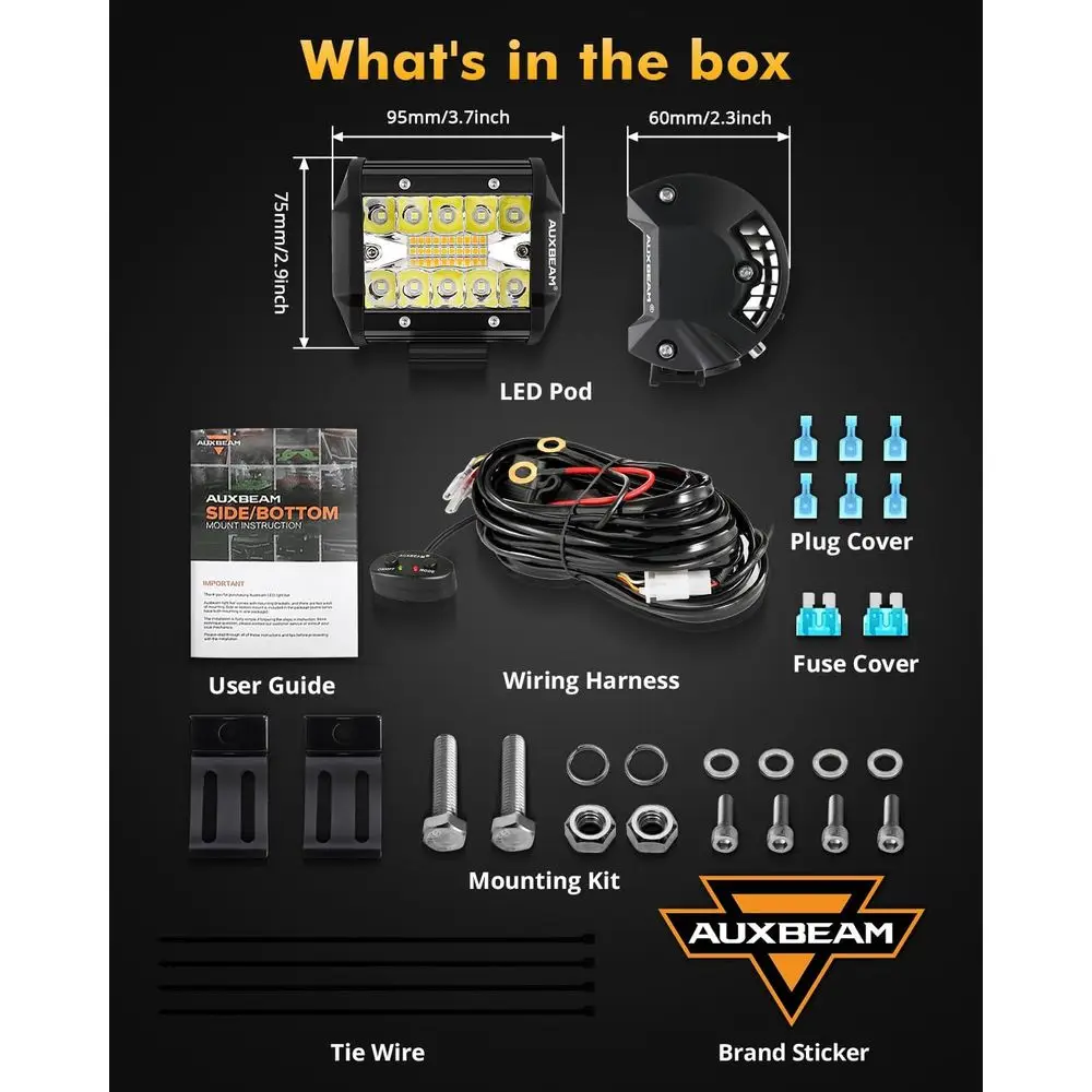 4 Barre luminose LED bicolore ambrate/bianche da 120 W con stroboscopiche, spot e raggi di inondazione per fuoristrada, coppia di supporti su montante A o paraurti