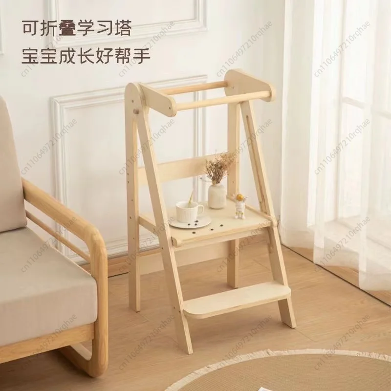 

Kids' Folding Learning Tower Step Stool with Handrails for Bathroom & Kitchen