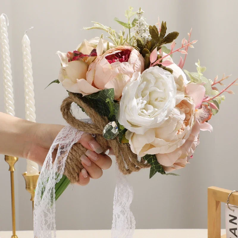 Buquê de Peônia para Dia dos Namorados, Confissão Presente, Cerimônia De Casamento, Aniversário, Chuveiro Nupcial, jogando Bouquet, Outono, 1Pc