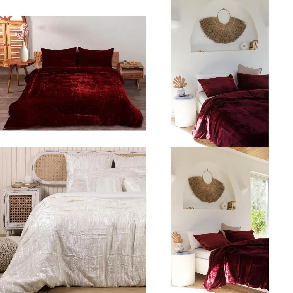 مجموعة غطاء لحاف بوهو مخملي رايون فاخر بلون سادة مقاس مزدوج مريح للغاية (68 ×90)