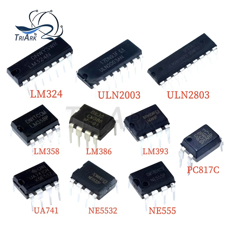 10PCS LM324N LM358 LM386 LM393 UA741 NE5532 NE555 ULN2003AN ULN2803APG PC817C DIP-16 DIP-14 DIP-8 Operational amplifier IC chip