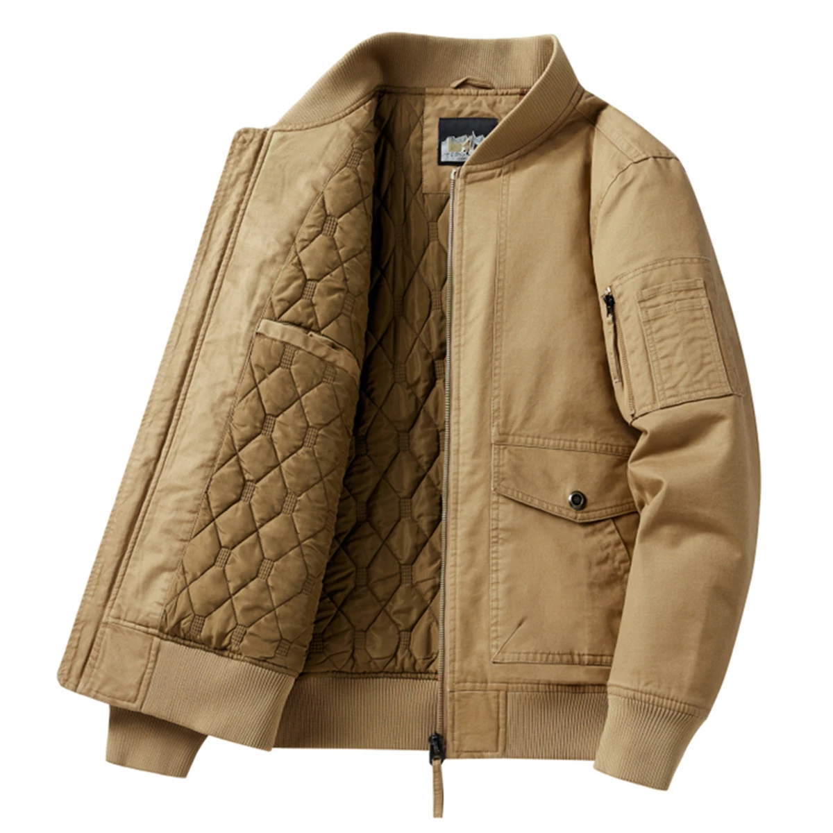 

Men's Quilted Cotton Cargo Bomber Jacket Military Tactical Jacket Casual Windbreaker Stand Collar Winter Coat with Multi Pockets