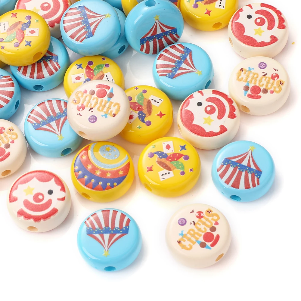 10Pcs New Round Mixed Style Acrylic Beads Joker Circus Prints Loose Bead For Jewelry Making DIY Handmade Bracelet Accessory