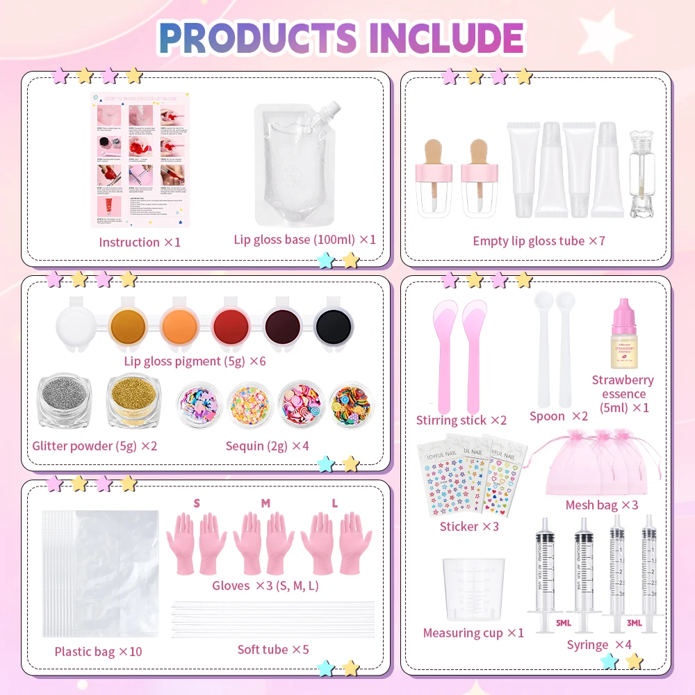 Lakerain เด็ก DIY ลิปกลอสชุดเครื่องมือที่สมบูรณ์และใช้งานง่าย DIY ลิปสติกลิปกลอสแต่งหน้าเครื่องมือของขวัญวันเกิดหญิง