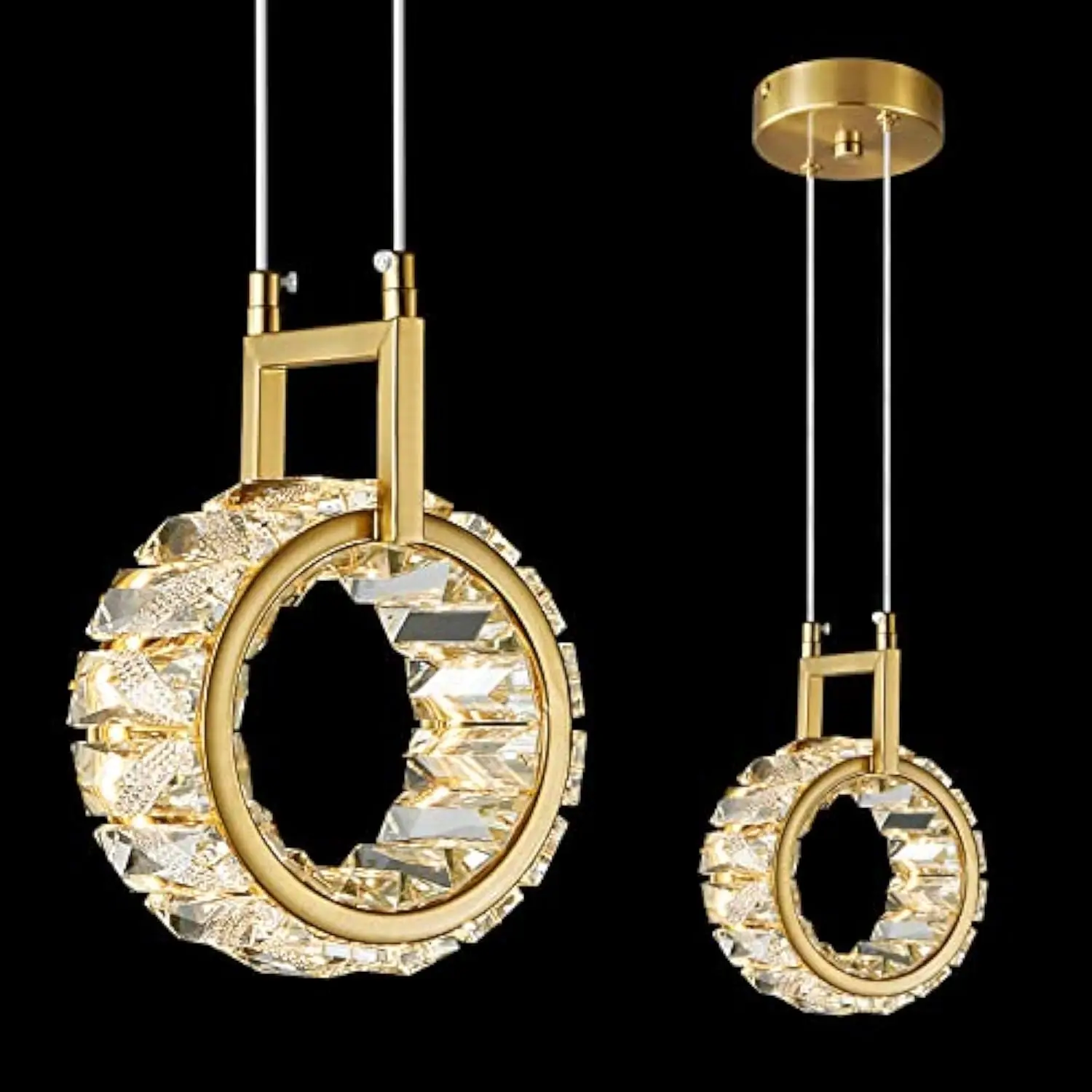 

Kitchen Island Mini Light Fixture Modern Led Crystal Pendant Light Gold Round Chandelier for Dining Room Living Room Kitchen Be