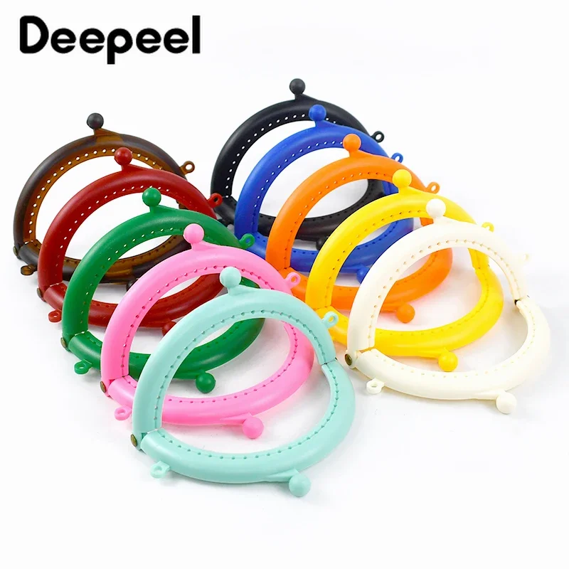 10Pcs Deepeel 85mm Plastic Kiss Clasp Purse Frames Colored Semicircle Handle Handbag Resin Frames DIY Bag Sewing Accessories