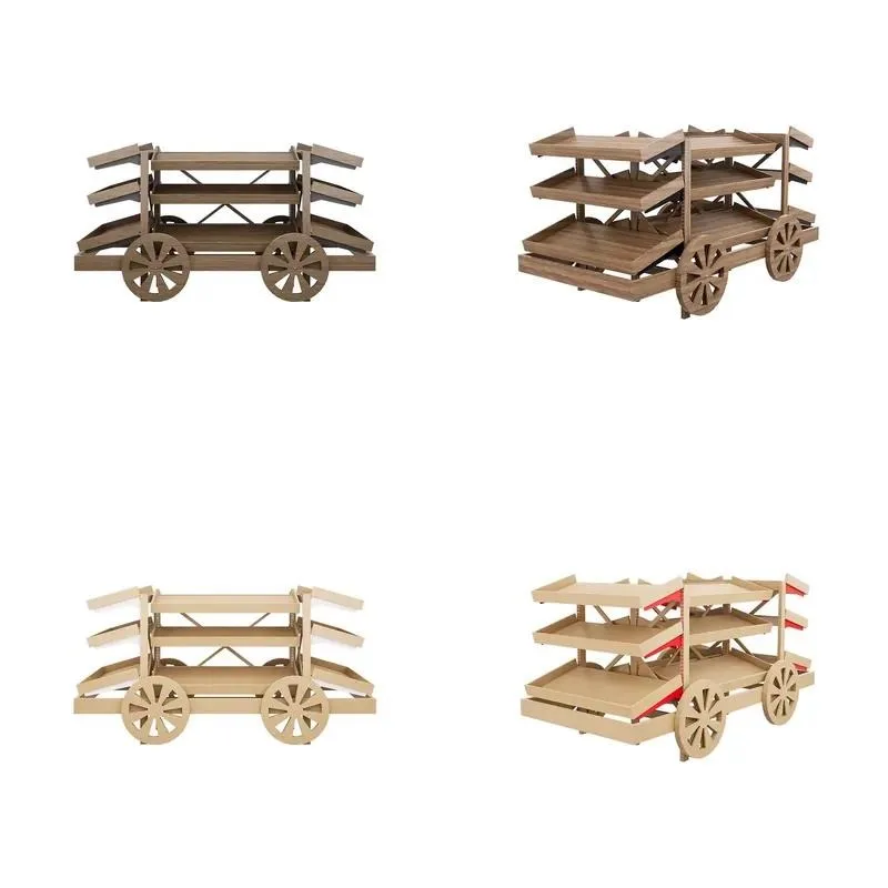 3 Tier Steel Wood Snack Beverage Cart 240cm Long Movable Supermarket Shelf High Load Bearing Space Saving Storage Rack