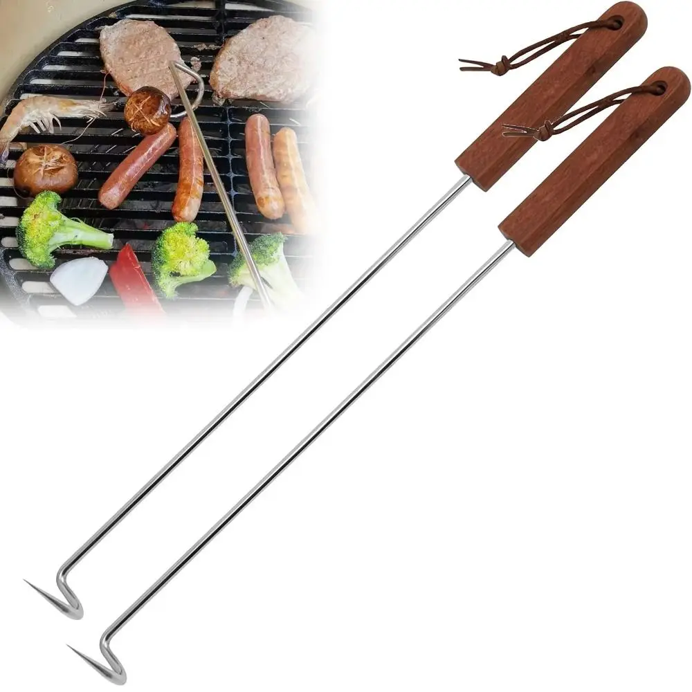 Nuevo Gancho giratorio de carne de acero inoxidable para barbacoa con mango de madera, gancho para carne, gancho para aleta, cocina, parrilla