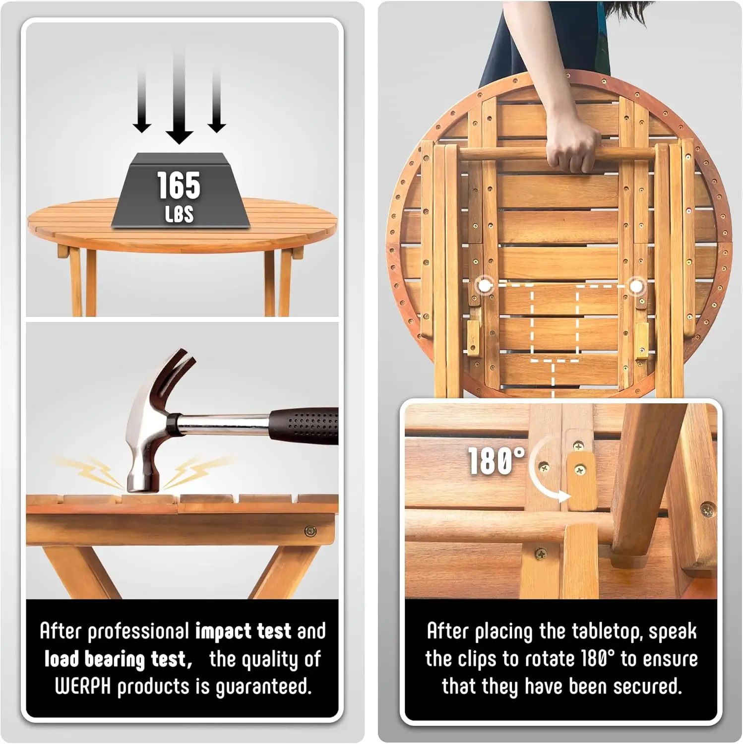 Foldable Acacia Wood Patio Set with Cushions, 2 Chairs and Table for Balcony or Porch