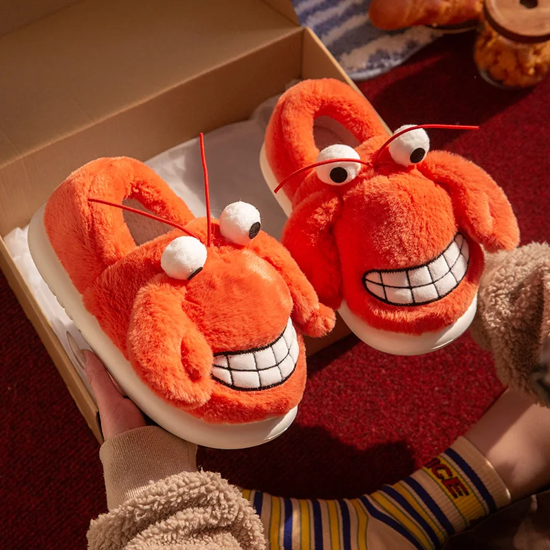 

Funny Cute Crab Plush Slippers men Winter Warm Furry Cotton House Shoes Soft Cozy Indoor Bedroom Anti Slip Home Floor Footwear
