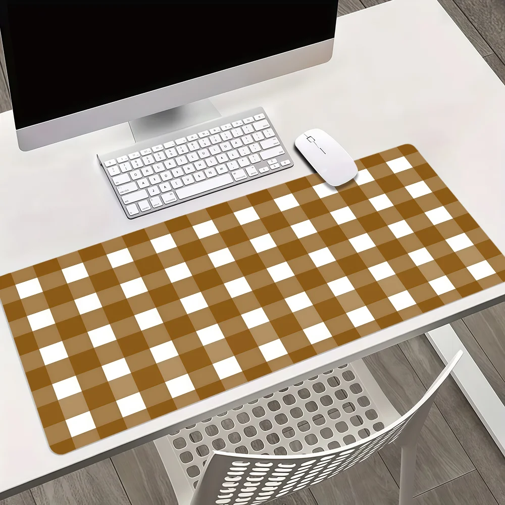 Nordic Beige Plaid Striped Checker Stripe Mouse Pad Non-slip Lockedge Thickened Desktop MousePad Large Gaming Office Student