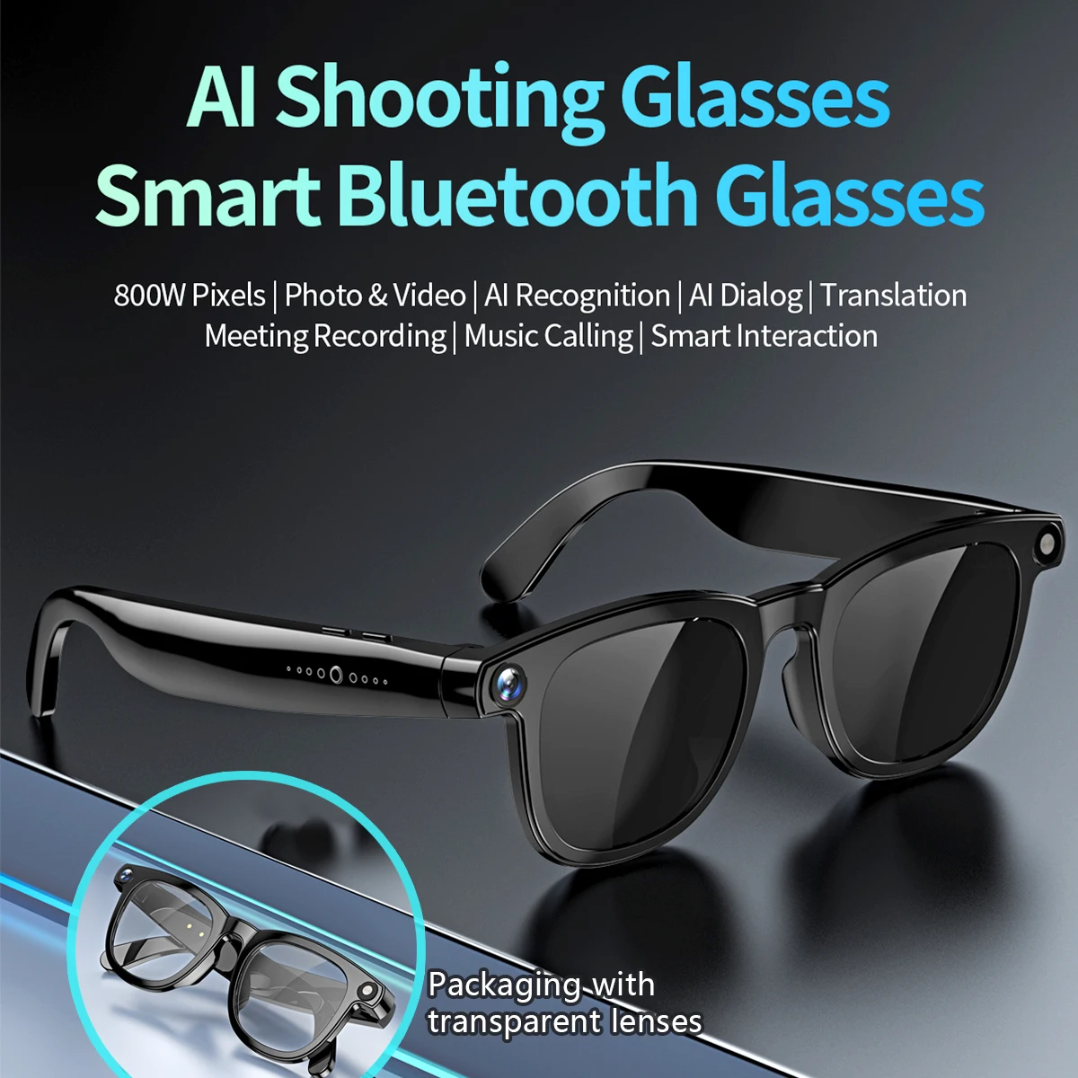 2 in1 4K Smart AI Glasses 800W pixel AI Shooting Camera HD Photo Video Voice BT Call, Waterproof  AI Translation Smart Sunglass