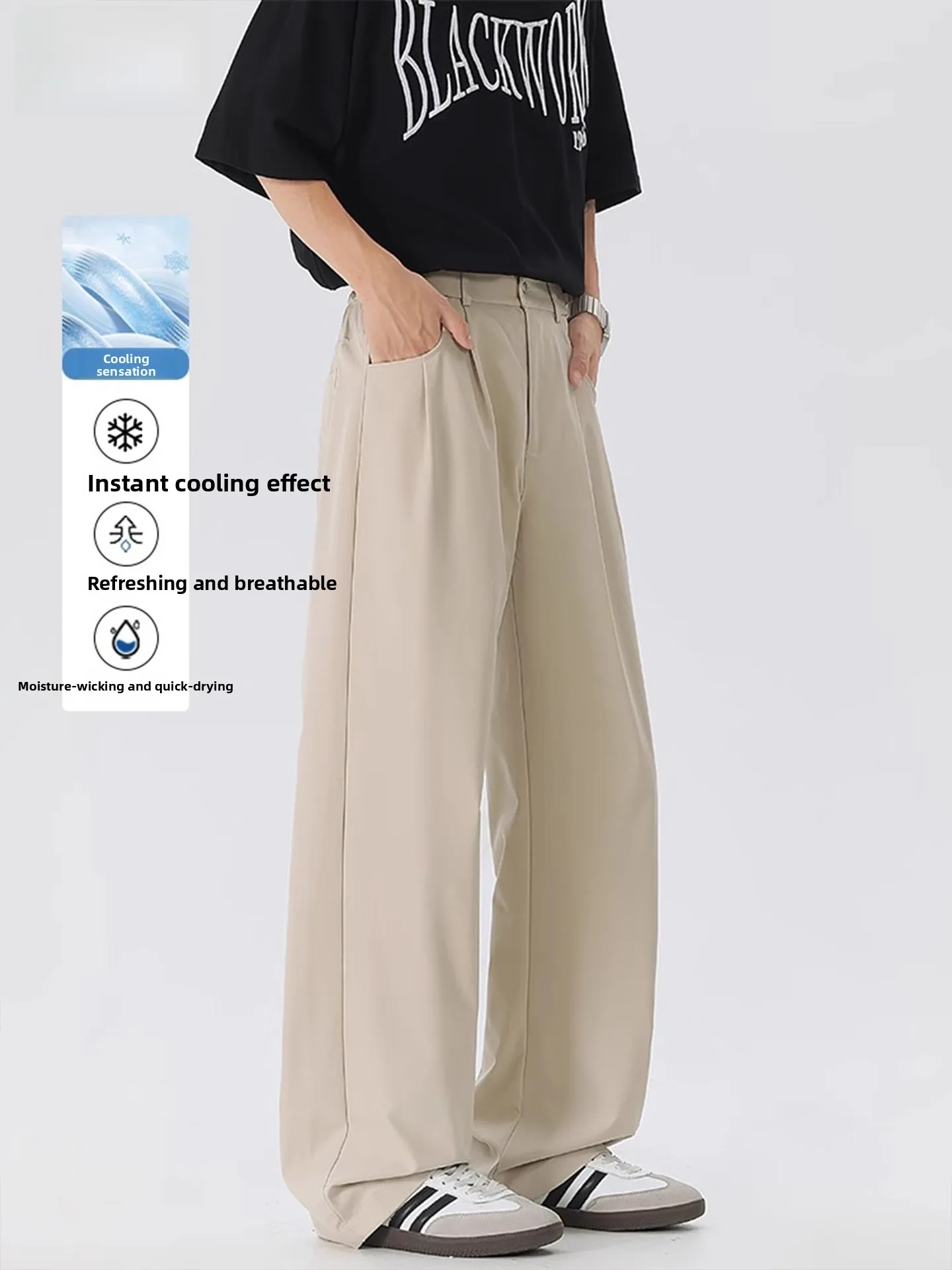 

American Sle Ice Silk Qui Dry Casual Pants Men's Loose Retro Versatile Long West Pants Summer New Arrival Breathable Thin