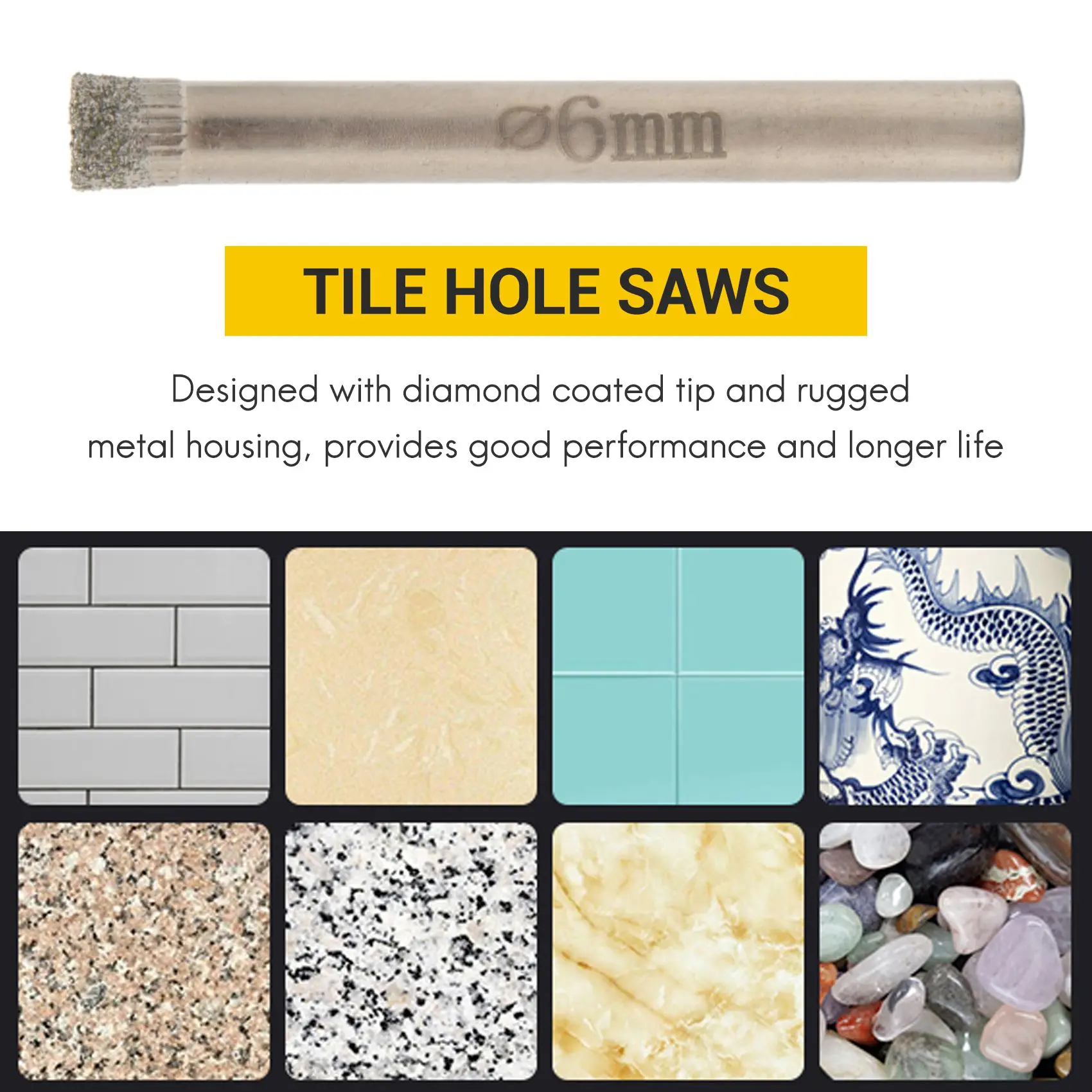 6 Mm Diameter Silver Diamond Coated Drills Tiles Glass Hole Saws (Pack Of 10) view 4