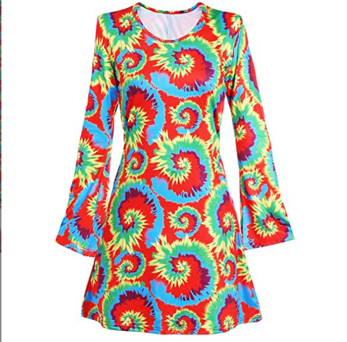 

Хэллоуин 2025, европейская и американская женская одежда в стиле хиппи, платье с принтом для женщин