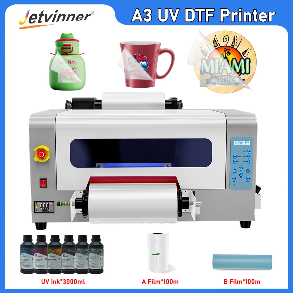 A3 UV DTF Printer Dual XP600 Print Heads 2-in-1 Multifunctional Sticker Printer Waterproof Dustproof UV Sticker Printing Machine