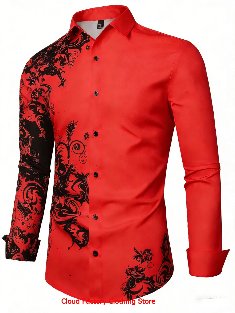 

New Men's Plant 3D Printed Shirt, Elastic Fabric Long Sleeve Button Shirt, Hawaiian Vacation Leisure Party Clothes for Men