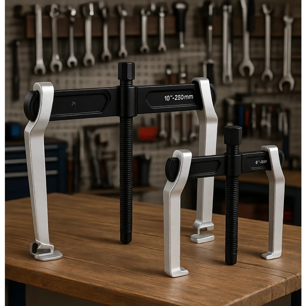 

Набор двухзахватных реверсивных съемников (малый и большой) для снятия подшипников, маховиков, шкивов и шестерен, усиленный