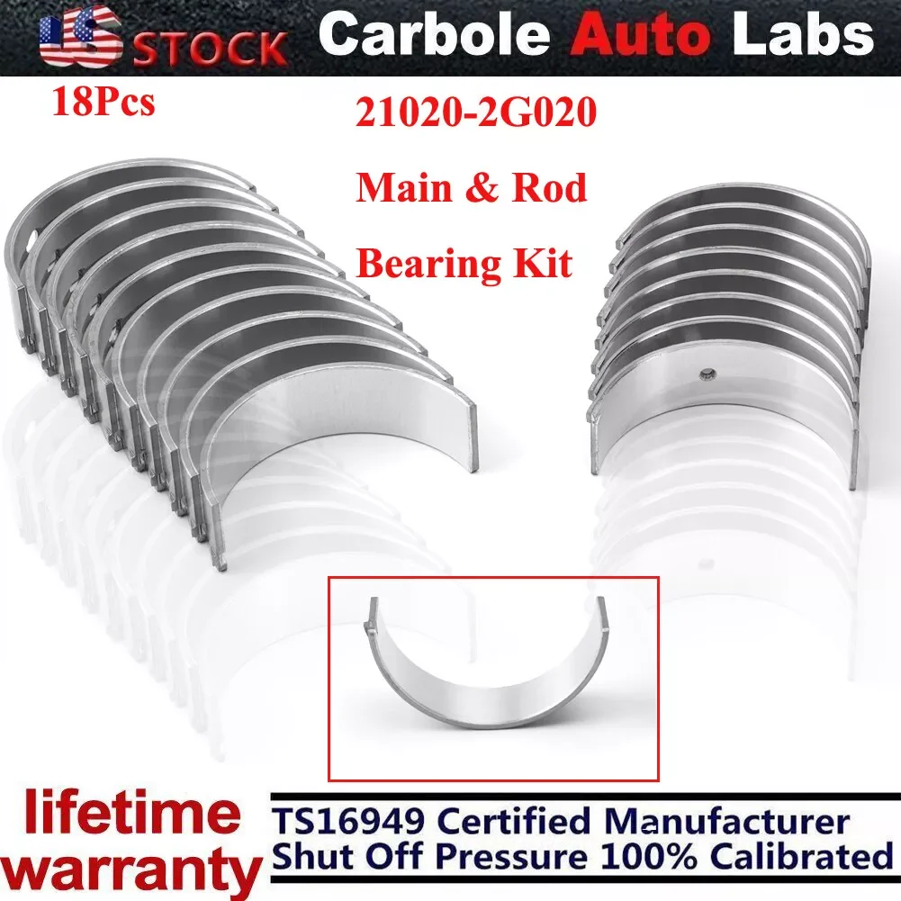 Carbole Main & Rod Bearing Kit 21020-2G020 Fit 06-16 Hyundai Optima Sonata 2.4L DOHC 16v