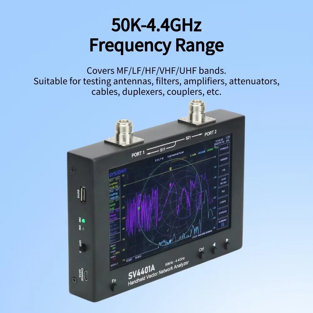 SA6 SV4401A 50KHz-4.4GHz Vector Network Analyzer 100dB Dynamic VNA 7-inch Touch LCD Internal memory MF/LF/HF/VHF/UHF Band