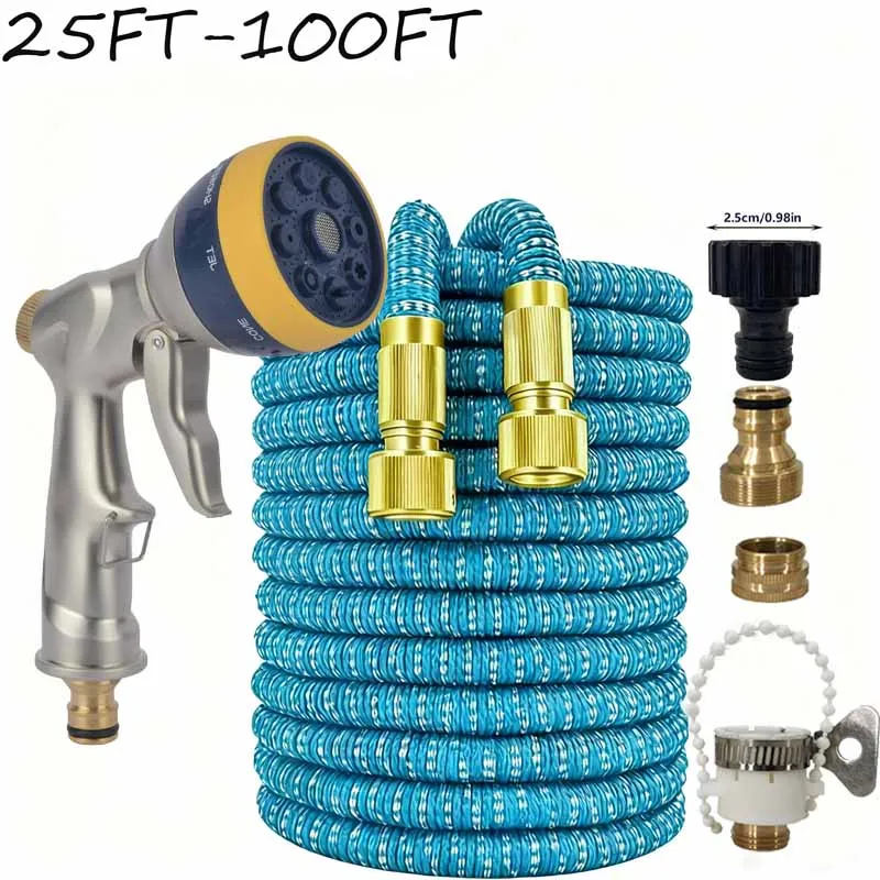 

25FT-100FT Expandable Garden Watering Hose High-Pressure Car Wash Multifunctional Water Gun, Garden Irrigation And Cleaning Tool