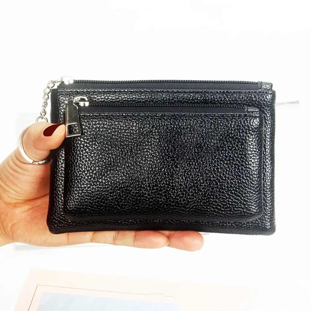 Fashion PU Leather Slim Wallet Zipper Lychee Pattern Credit Card Holder Solid Color Large Capacity Coin Purse