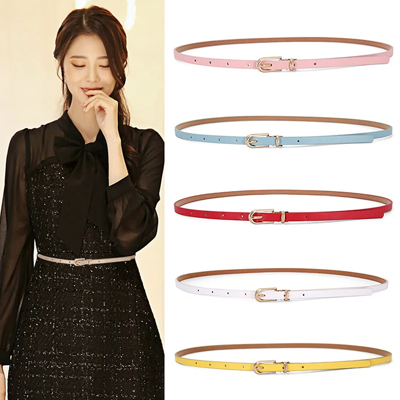 Retro Belt For Women High Quality Metal Buckle Matching Female Dress Jeans Adjustable Waistband PU Needle Buckle Thin Waistband