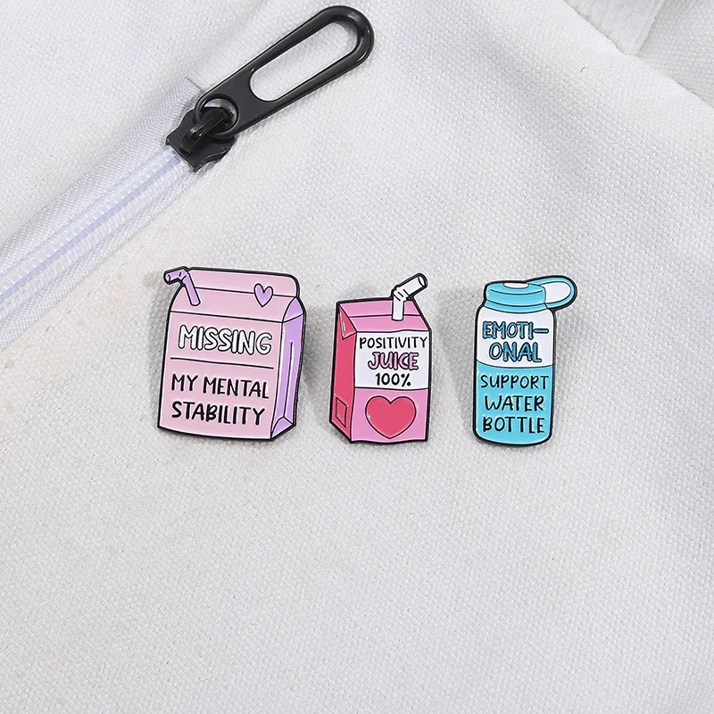 Emotional Support Water Bottle Enamel Pins Custom Missing My Mental Stability Brooch Clothes Lapel Badge Mood Jewelry Gift