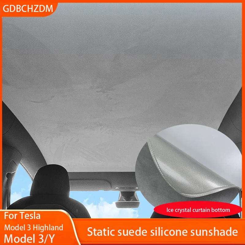 Electrostatic suede silicone sunshade Sun Protection Sunroof Covers Front Rear Glass Skylight Summer Cooling For Tesla Model 3 Y