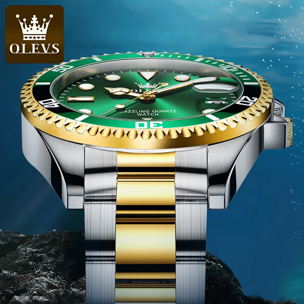 OLEVS 남녀공용 커플 쿼츠 시계, 스테인리스 스틸 방수 야광 달력 패션 연인 시계, 최고 브랜드 럭셔리