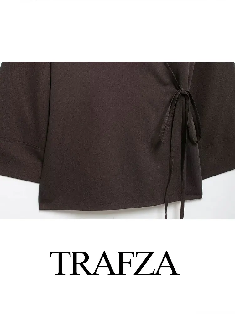 TRAFZA 2024 Autumn Women Fashion Shirt Long Sleeves Loose Blouse Tops Woman Chic Versatile Streetwear Female Top Clothing