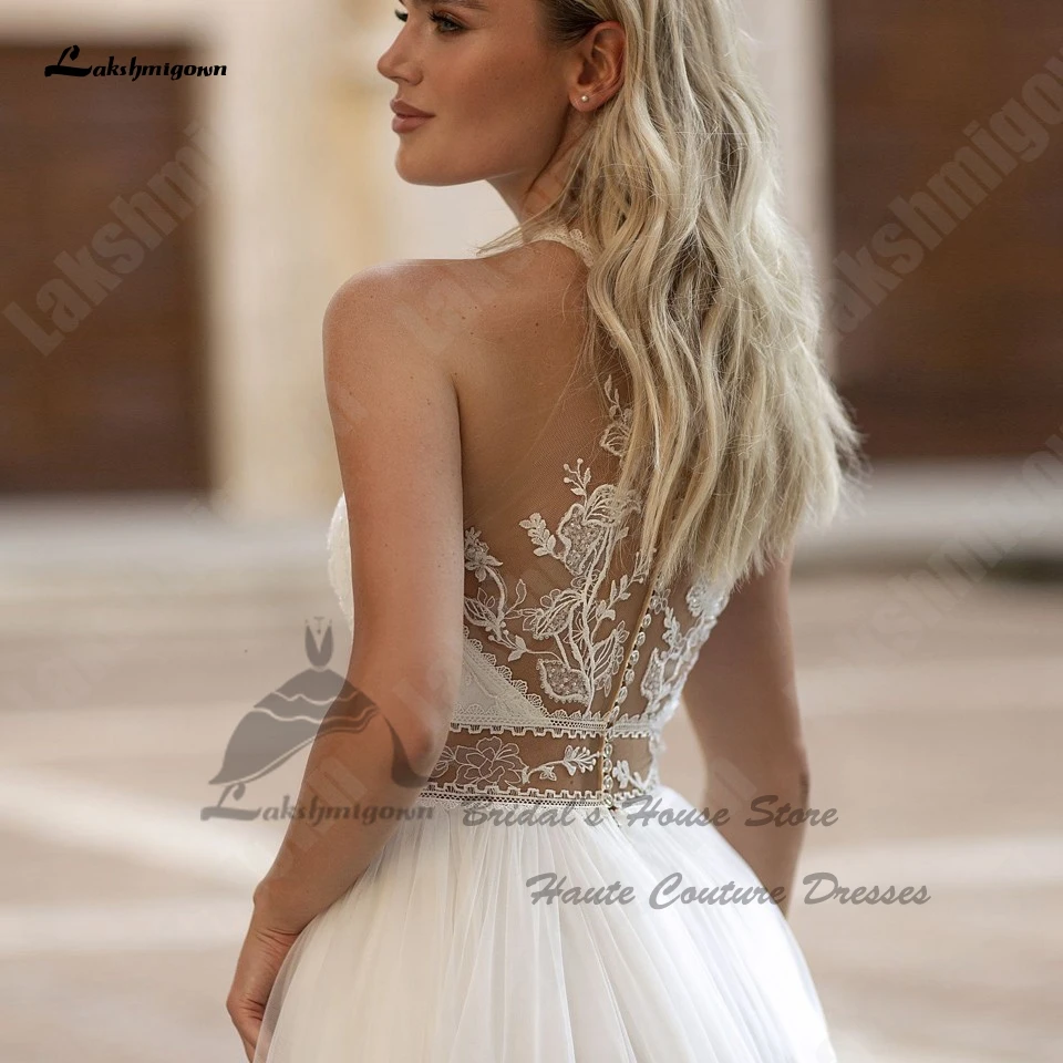 Lakshmigown Civiele Boho Trouwjurken 2023 Vestido Noiva Sexy Bridal Off Wit Tulle Lange Strand Trouwjurk Lace Illusion Terug