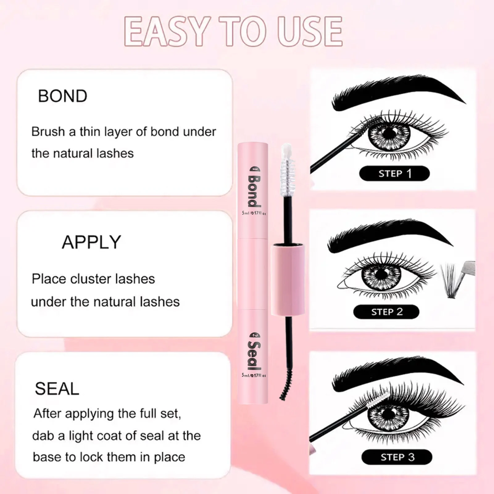 10Ml Lash Binding En Afdichting Valse Wimper Sterke Hold Diy Lash Extensie Dubbele Kop Eye Black Lijm Lash Applicatie Schoonheid Make-Up