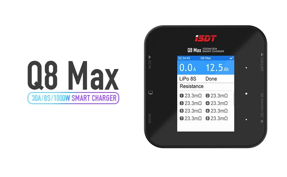 ISDT Q8 MAX Battgo Lipo Battery Charger/Discharger/Balance Charger Discharger 30A 1000W DC 2-8S LCD Display Digital Smart Batte
