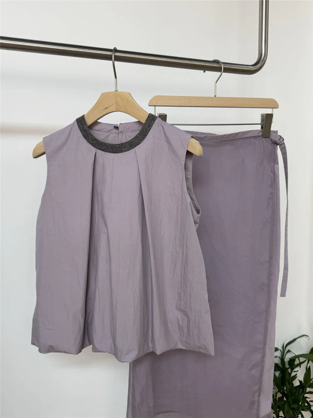 

2025 Summer Round Neck Cotton Nail Bead Sleeveless Women's Tank Top+Fashionable Versatile Half Skirt Two Piece Set