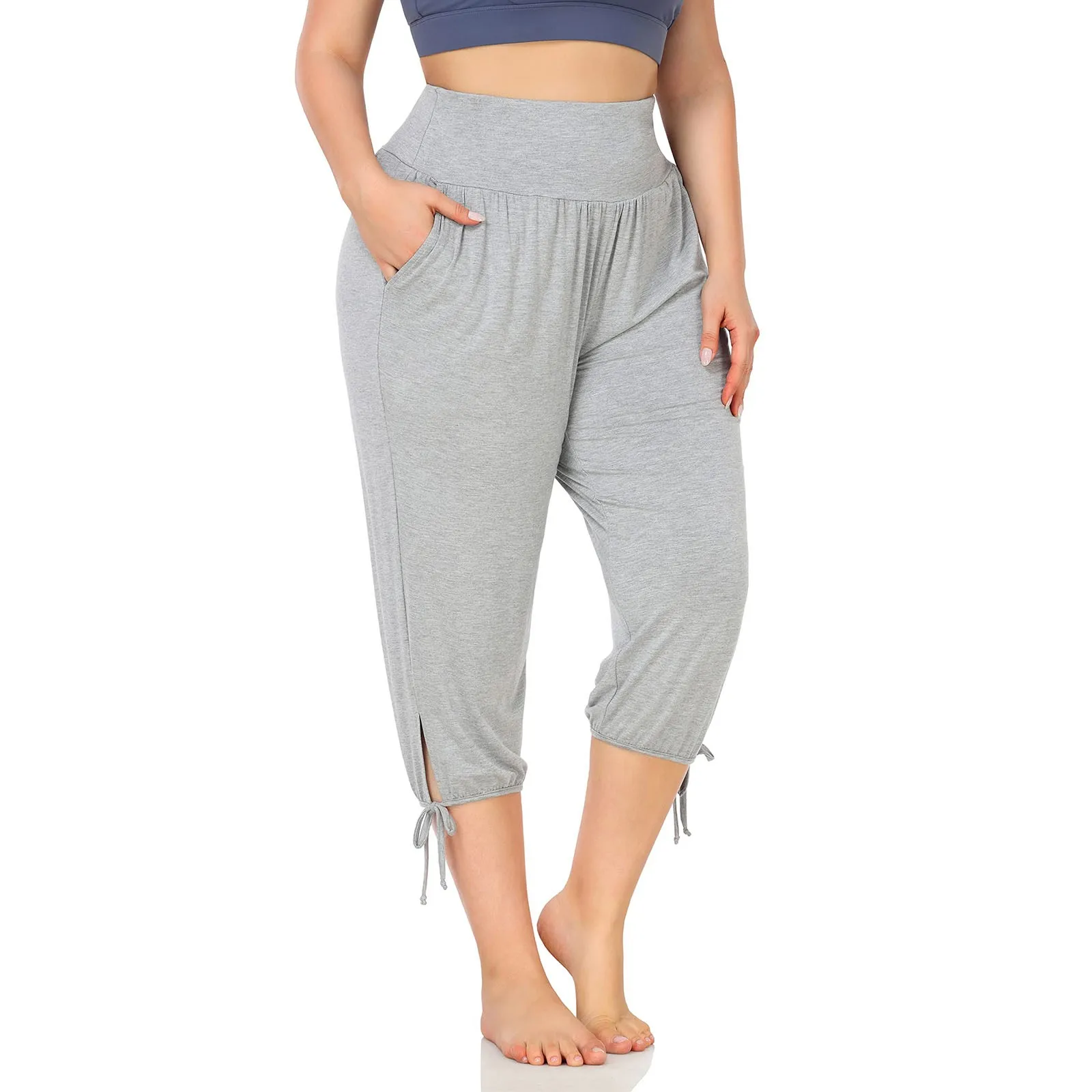 Damski Plus Size spodnie rybaczki do jogi kryty na co dzień wygodne zrelaksowane joggery z kieszeniami Fitness Slim spodnie Push Up 2024 nowe spodnie