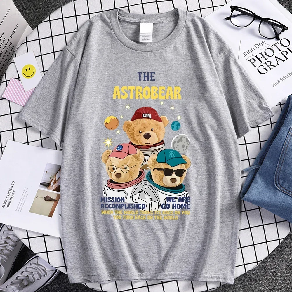 Men's the Astron Bear Funny Print T-shirts Summer Man Short Sleeve Casual Tees MensHarajuku Designer Y2k Tops for Male