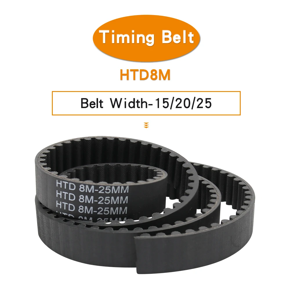 Open Timing Belt HTD8M Circle-arc Tooth Rubber Synchronous Belt Teeth Pitch 8mm Width 15/20/25/30/40 mm Fit For 8M Pulley Wheel