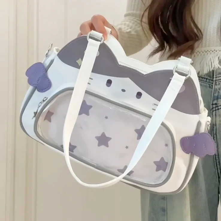 Kawaii Cat Ear Ita Bag Clear Window Crossbody Purse Star Anime Collectible Pin Display Bag Lolita Girls Daily Shoulder Handbag