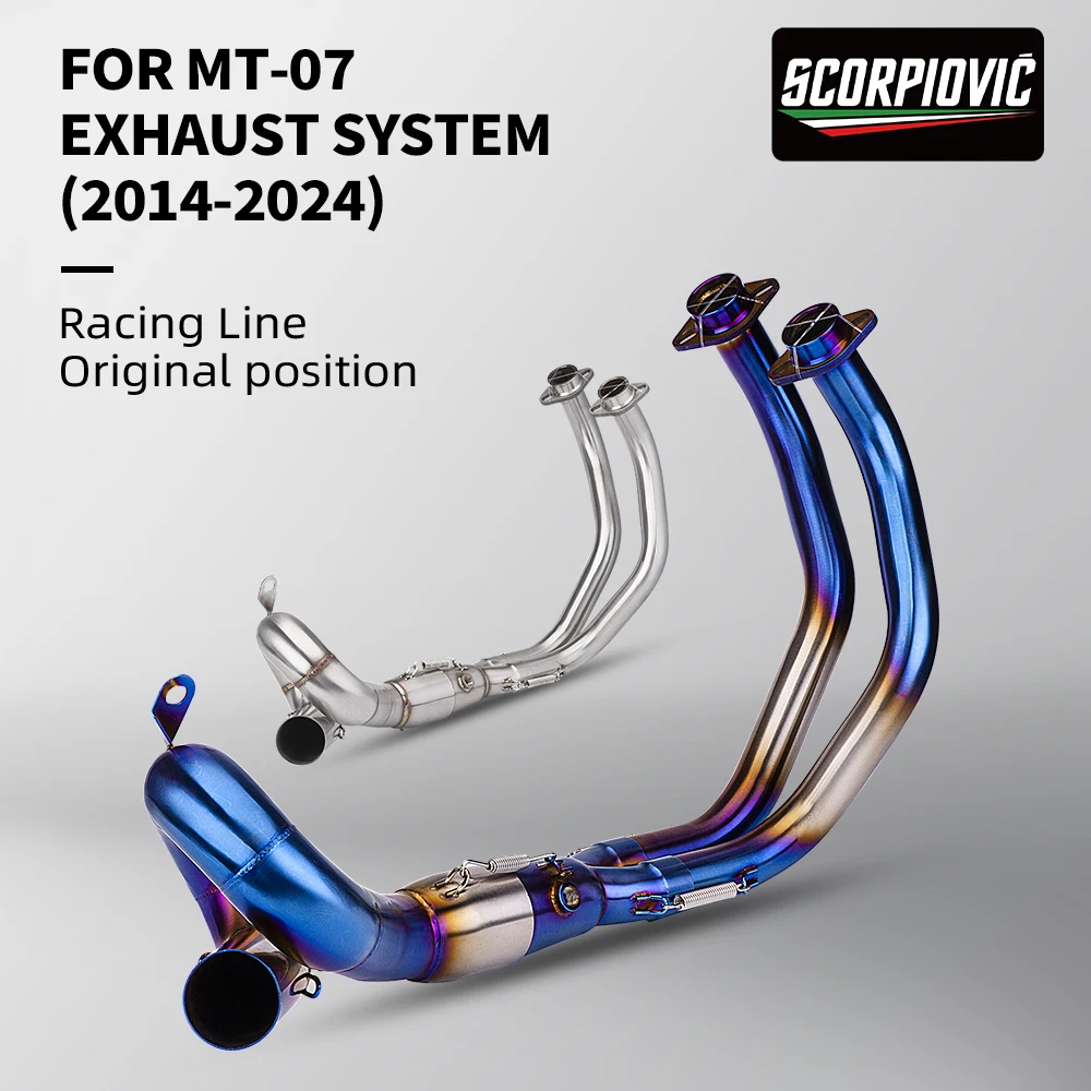 

For front Link Pipe 51mm MT07 FZ07 XSR700 2014-2024 Full System Motorcycle Exhaust Stainless Steel