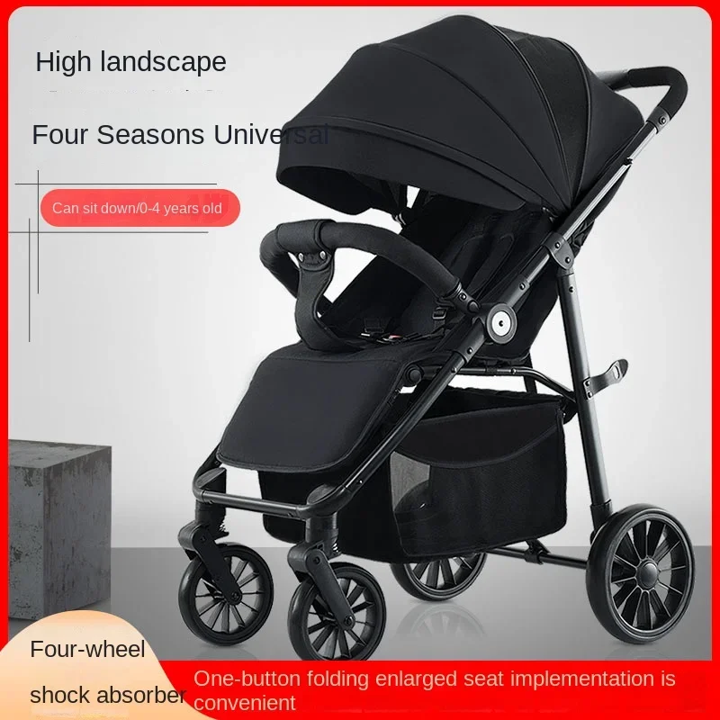 Four-wheeled Baby Stroller Newborn Baby Two-way Swivel Seat Lightweight High Landscape Shock Absorption Folding Stroller