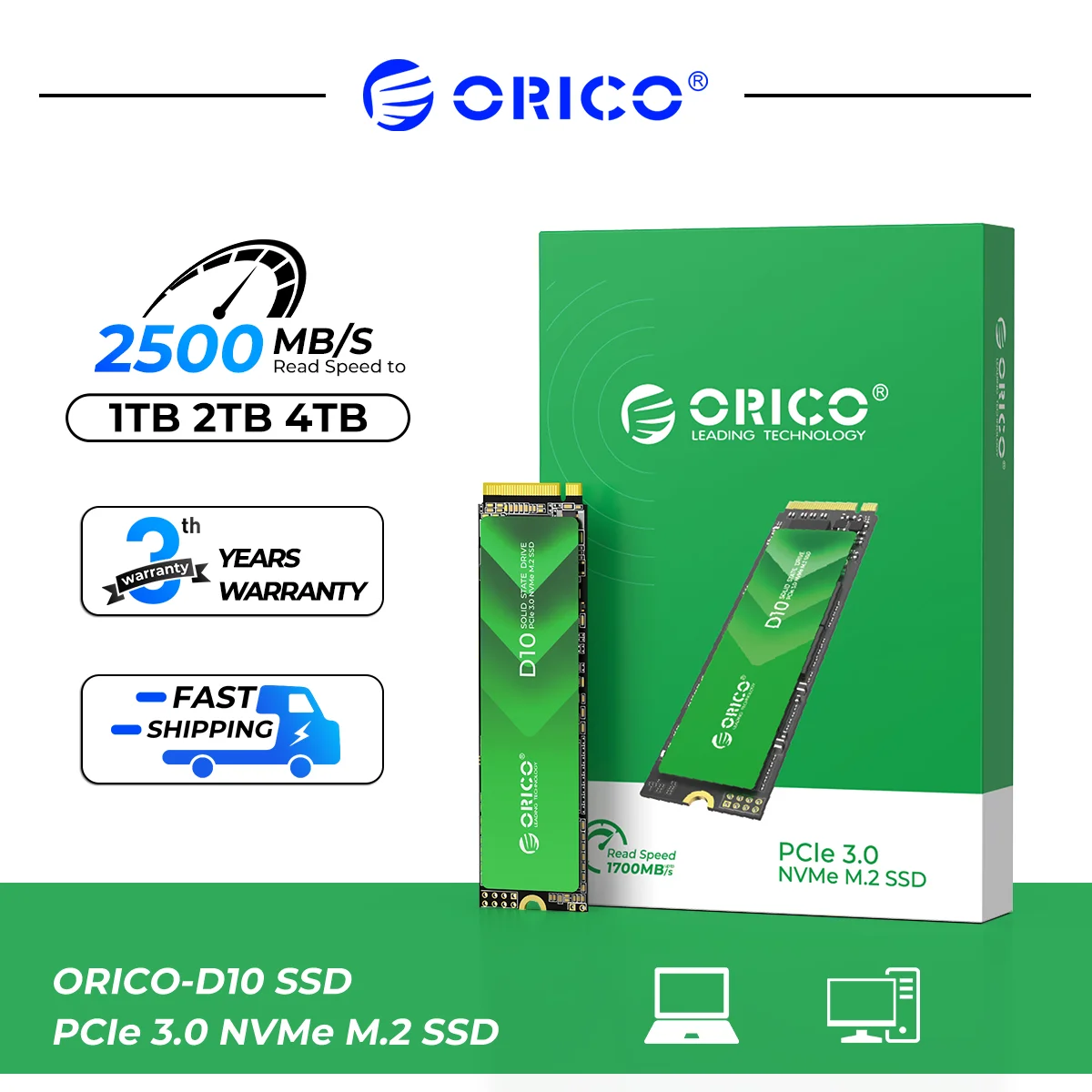 ORICO D10 M.2 NVMe SSD PCIe3.0 1700MB/s M Key 2280 NVMe Internal Solid State Drive 256GB for Office Users Student Laptop/Desktop